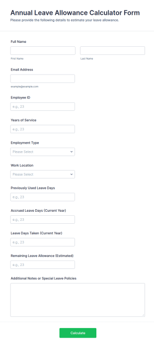 Annual Leave Allowance Calculator Form Template