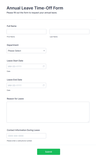 Annual Leave Time Off Form Template