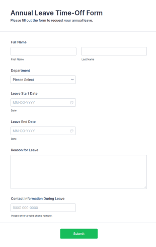Annual Leave Time Off Form Template