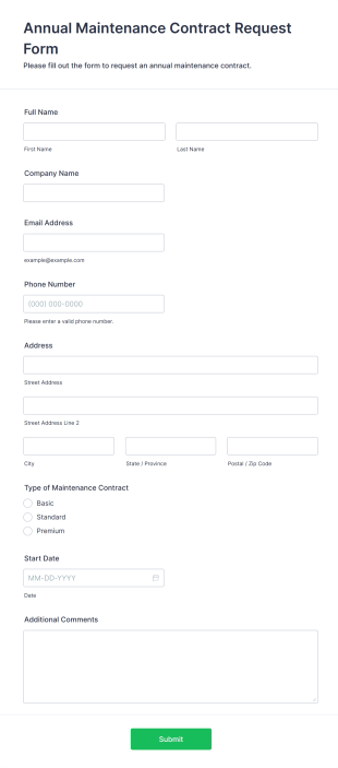 Annual Maintenance Contract Request Form Form Template