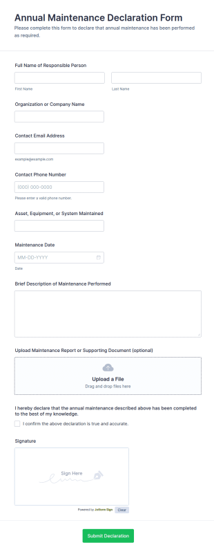 Annual Maintenance Declaration Form Template