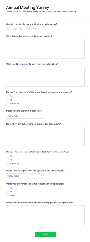 Annual Meeting Survey Form Template