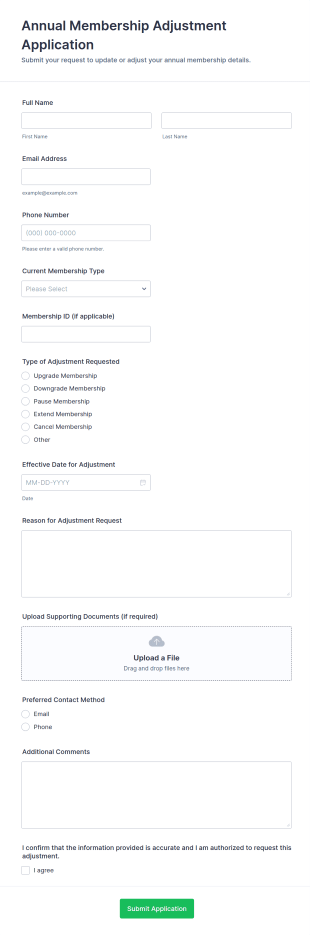 Annual Membership Adjustment Application Form Template