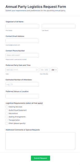 Annual Party Logistics Request Form Template