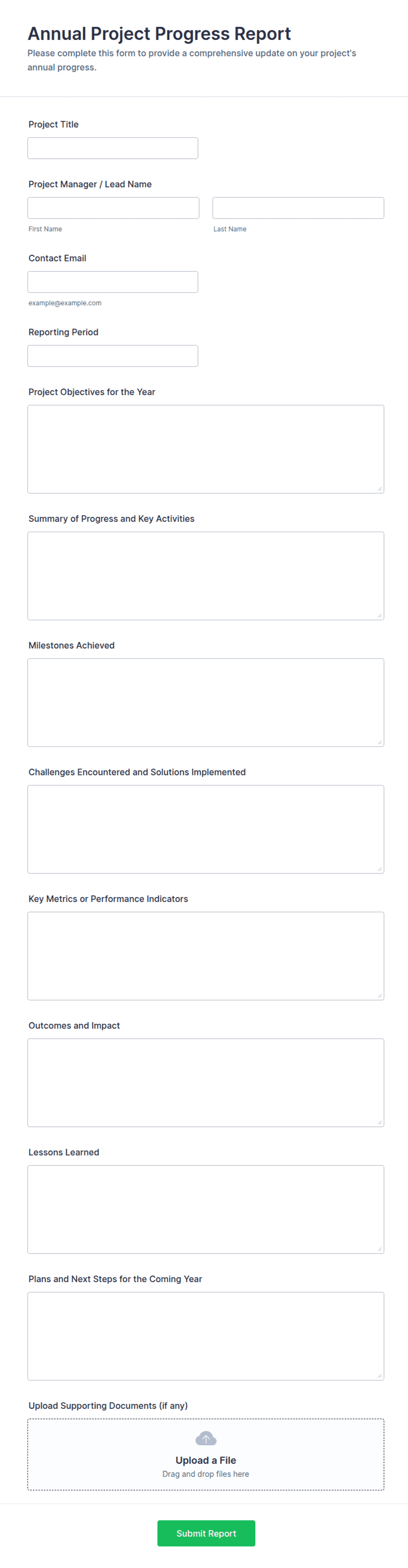 Annual Project Progress Report Form Template | Jotform