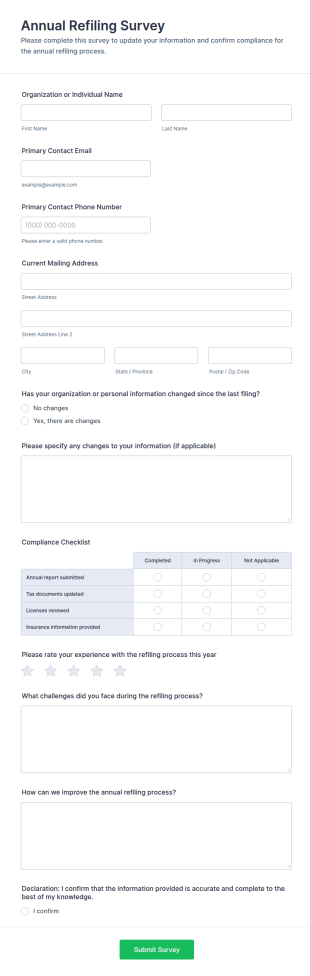 Annual Refiling Survey Form Template