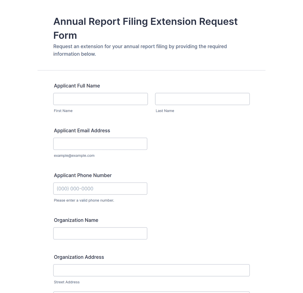 Annual Report Filing Extension Request Form Template | Jotform