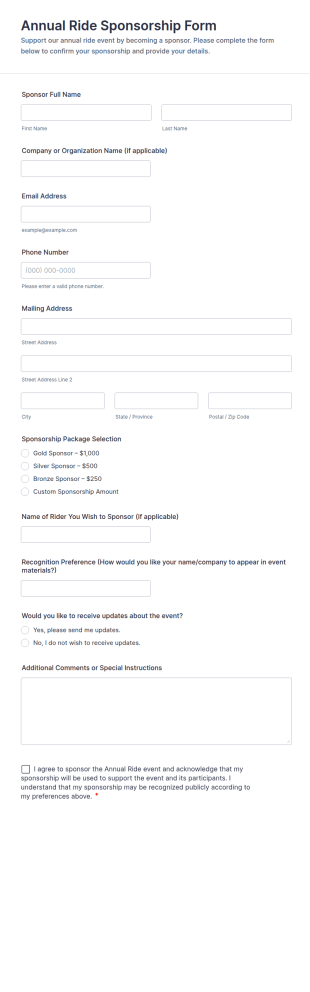 Annual Ride Sponsorship Form Template