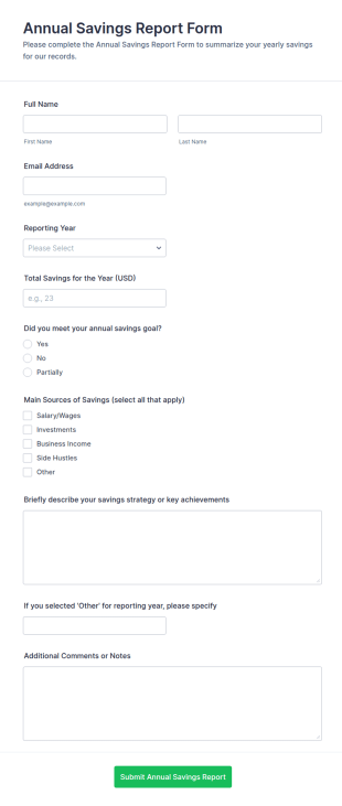 Annual Savings Report Form Template