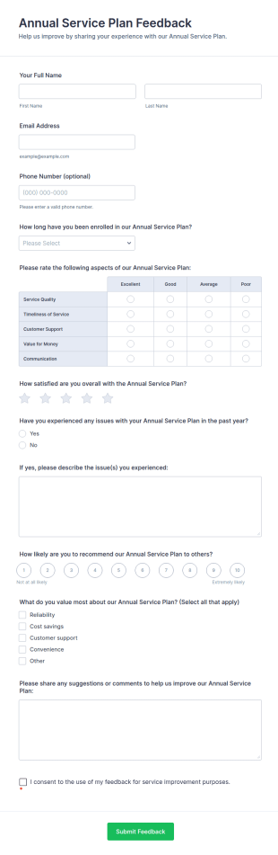 Annual Service Plan Feedback Form Template