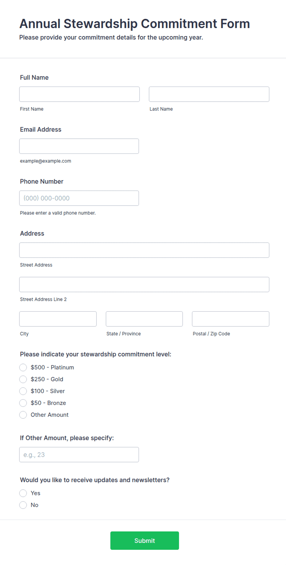 Minister Commitment Form.pdf Annual Stewardship Commitment Form Template | Jotform