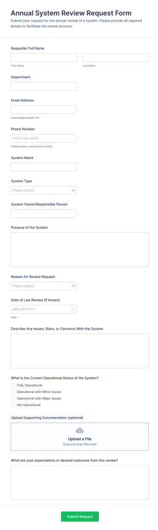 Annual System Review Request Form Template