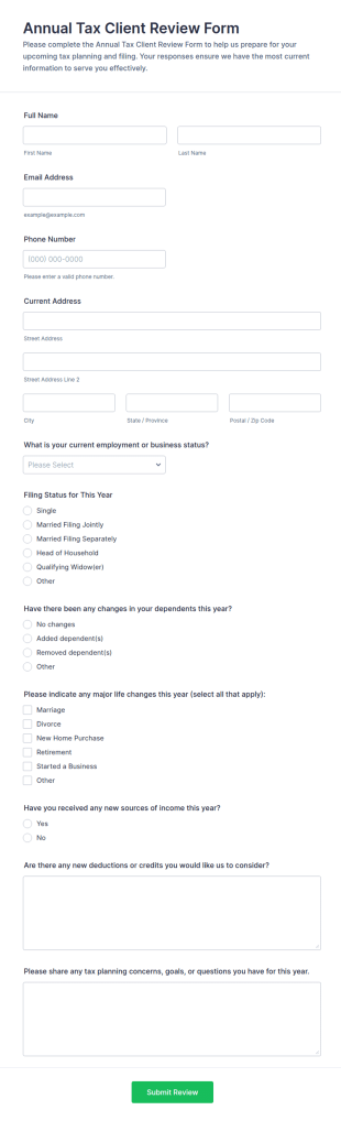 Annual Tax Client Review Form Template