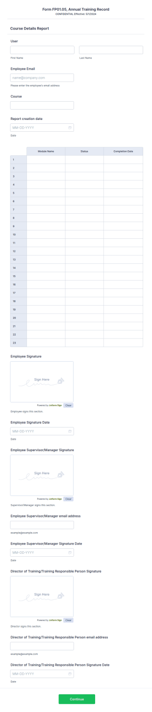 Annual Training Record Form Template