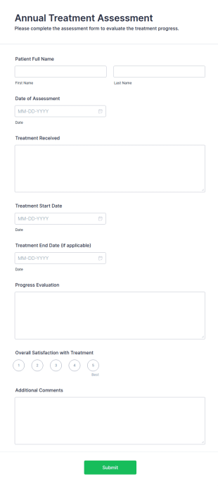 Annual Treatment Assessment Form Template
