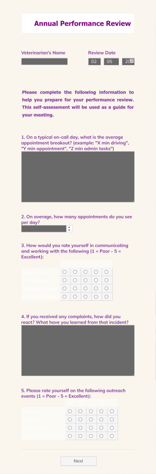 Annual Veterinarian Review 2 Years Form Template