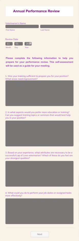 Annual Veterinarian Review Form Template