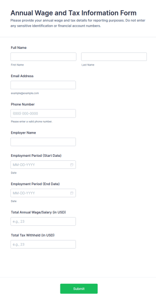 Annual Wage And Tax Information Form Template