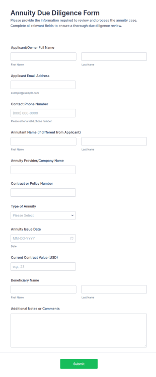 Annuity Due Diligence Form Template