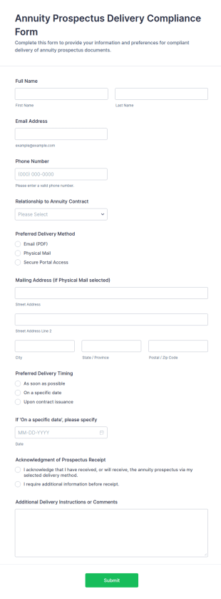 Annuity Prospectus Delivery Compliance Form Template
