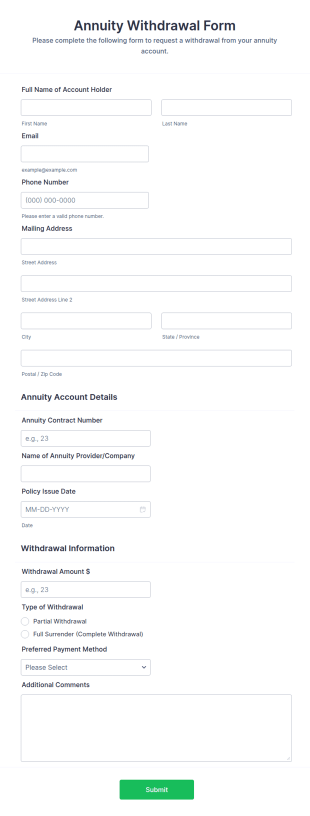 Annuity Withdrawal Form Template