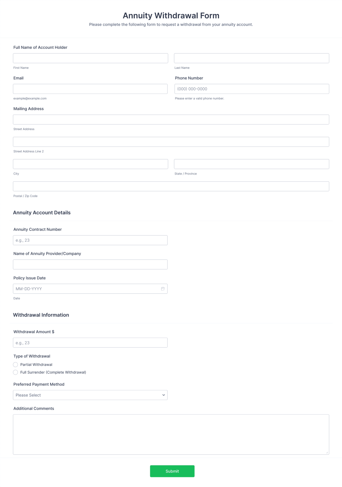 Annuity Withdrawal Form Template | Jotform
