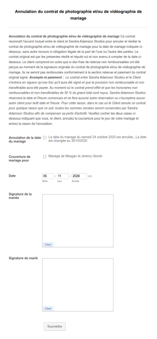 Annulation De Contrat De Photographie De Mariage