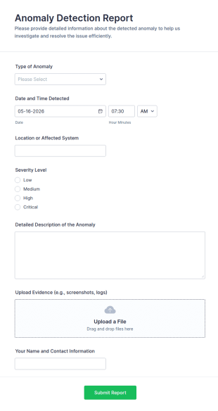Anomaly Detection Report Form Template