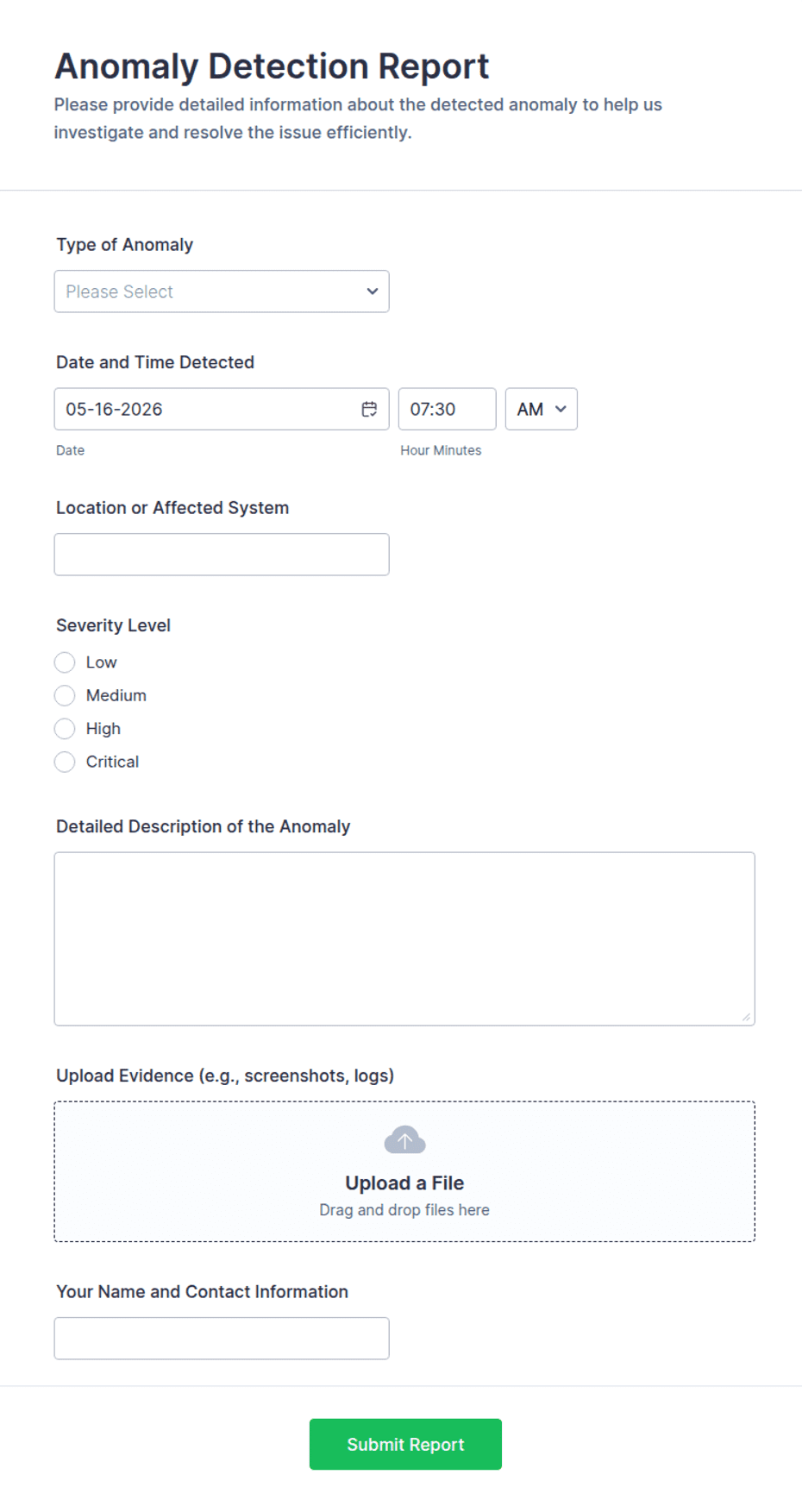 Anomaly Scan 3d Report.pdf Anomaly Detection Report Form Template | Jotform