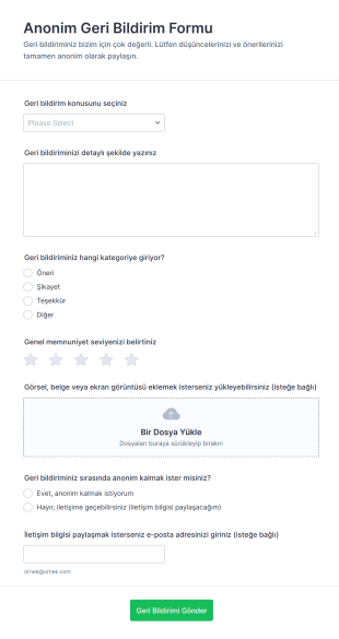 Anonim Geri Bildirim Form Şablonu