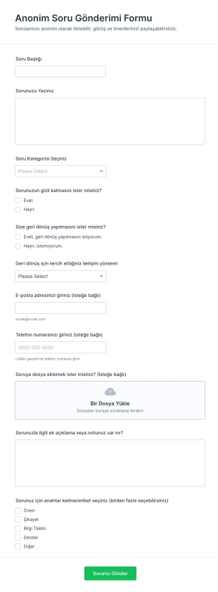 Anonim Soru Gönderimi Form Şablonu