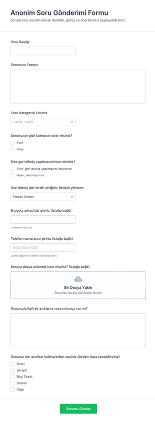Anonim Soru Gönderimi Form Şablonu