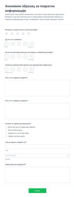 Анонимни образац за повратне информације