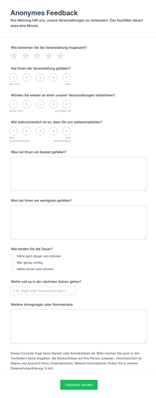 Anonymes Feedback Formular