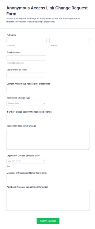 Anonymous Access Link Change Request Form Template