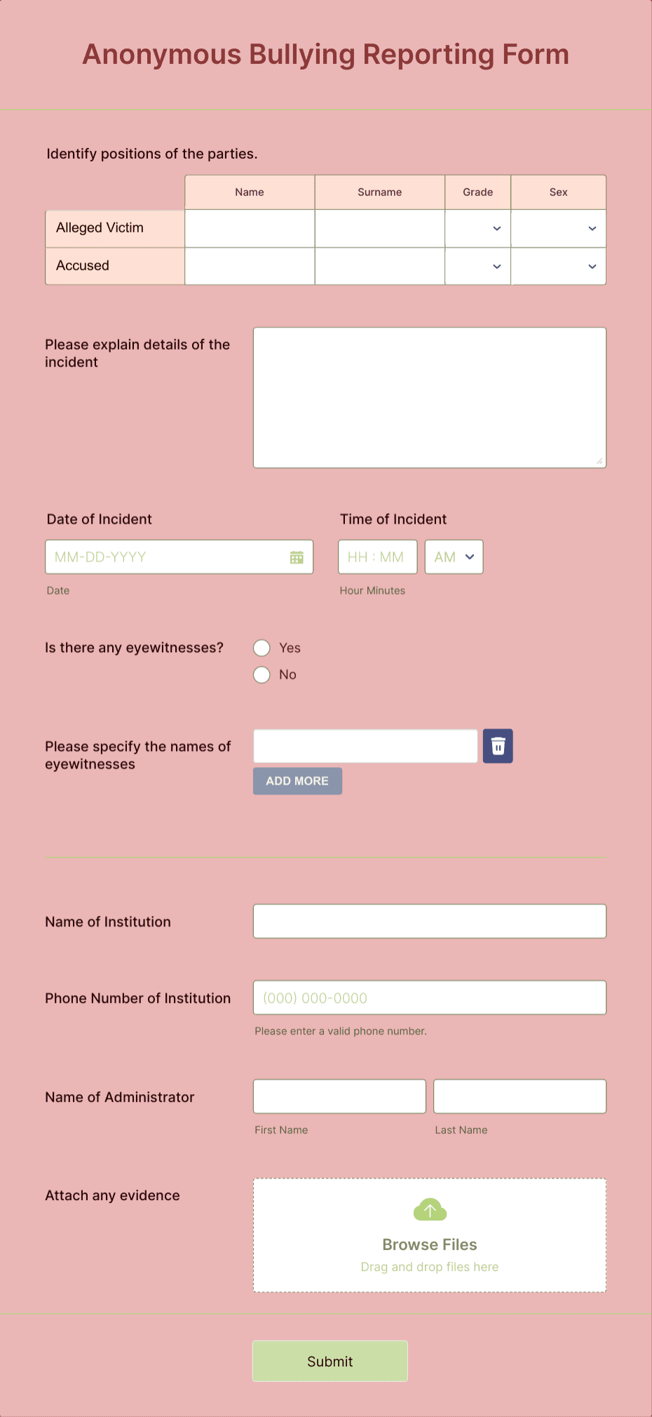 Anonymous Bullying Reporting Form Template | Jotform