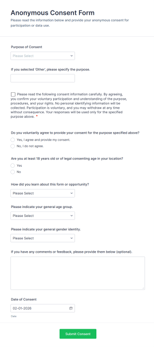 Anonymous Consent Form Template