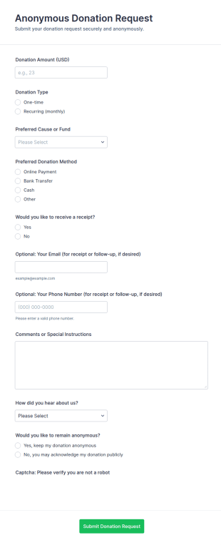 Anonymous Donation Request Form Template