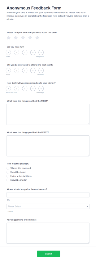 Anonymous Feedback Form Template