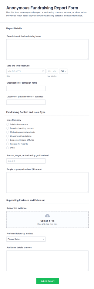 Anonymous Fundraising Report Form Template