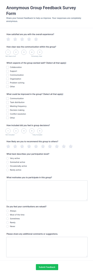 Anonymous Group Feedback Survey Form Template