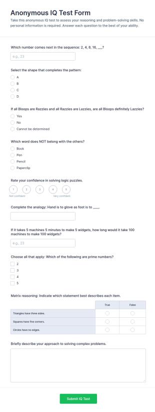 Anonymous IQ Test Form Template