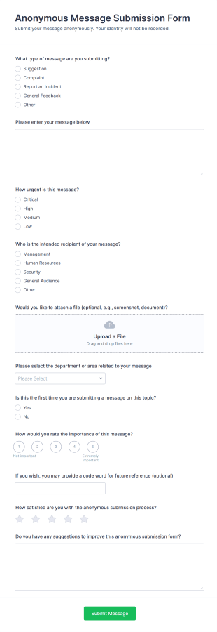 Anonymous Message Submission Form Template