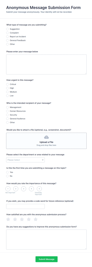 Anonymous Message Submission Form Template