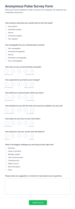 Anonymous Pulse Survey Form Template