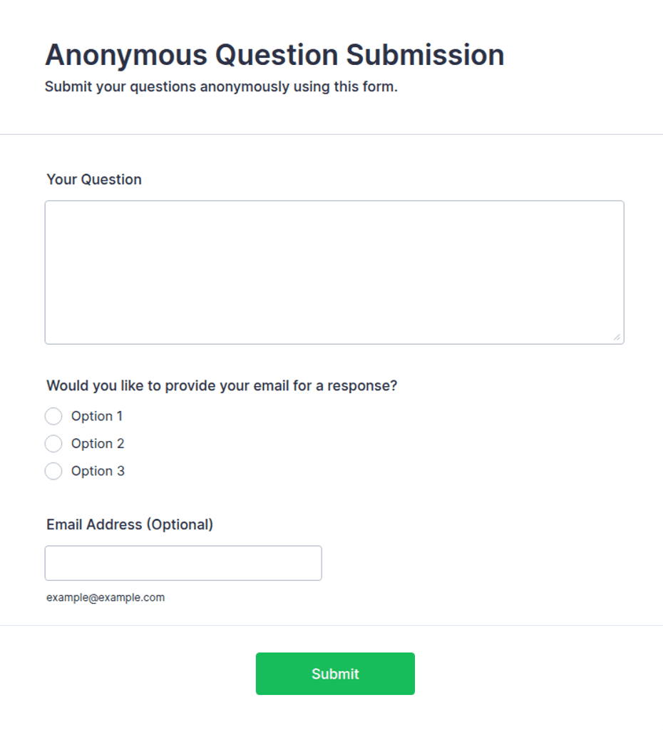 Anonymous Question Submission Form Template | Jotform