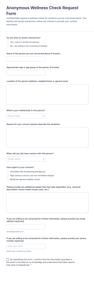 Anonymous Wellness Check Request Form Template