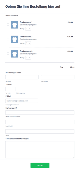 Anpassbares Einfaches Bestellformular