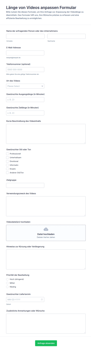 Anpassung Der Videolänge Formular
