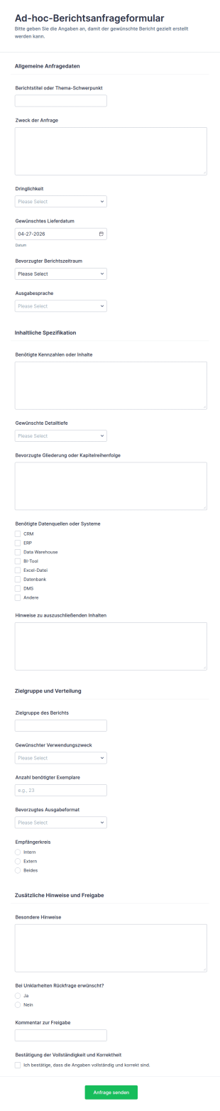 Anpassungsanfrage Für Berichte Formular